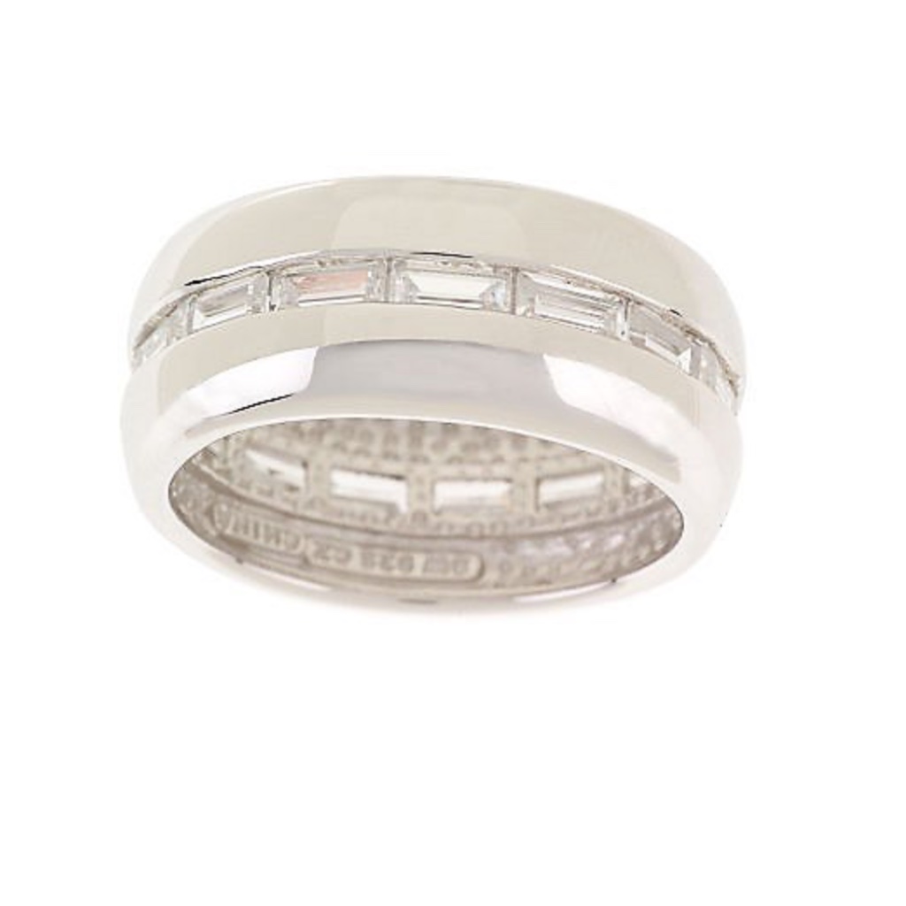 Qvc Epiphany Platinum Clad Diamonique Baguette Channel Set Ring. 0434